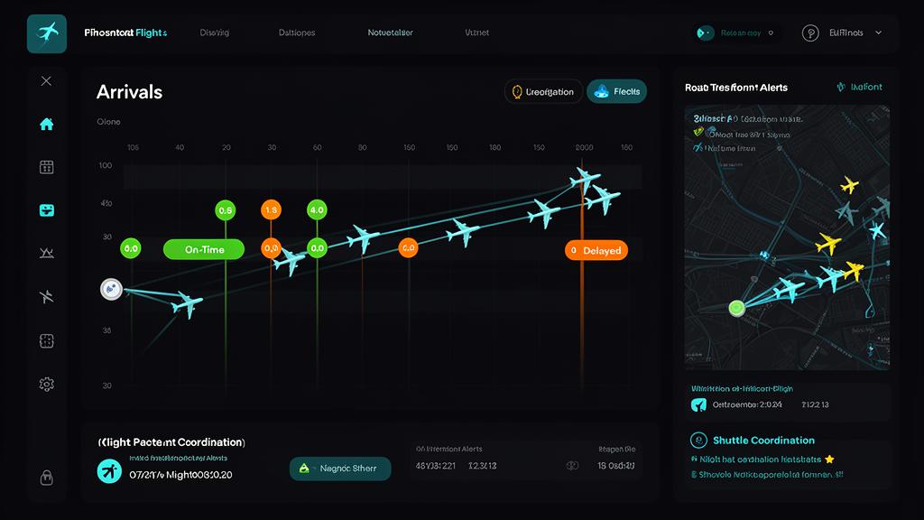 Interface Flight Tracker - Timeline des arrivées de vols en temps réel avec alertes et coordination navettes